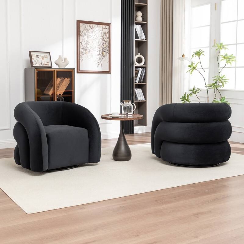 SEYNAR Modern Glam Velvet 360 Degree Swivel Accent Armchair with Tufted Back Set of 2