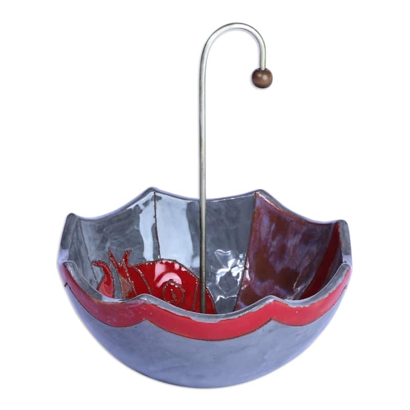 Novica Handmade Inverted Umbrella Glazed Ceramic Jewelry Stand