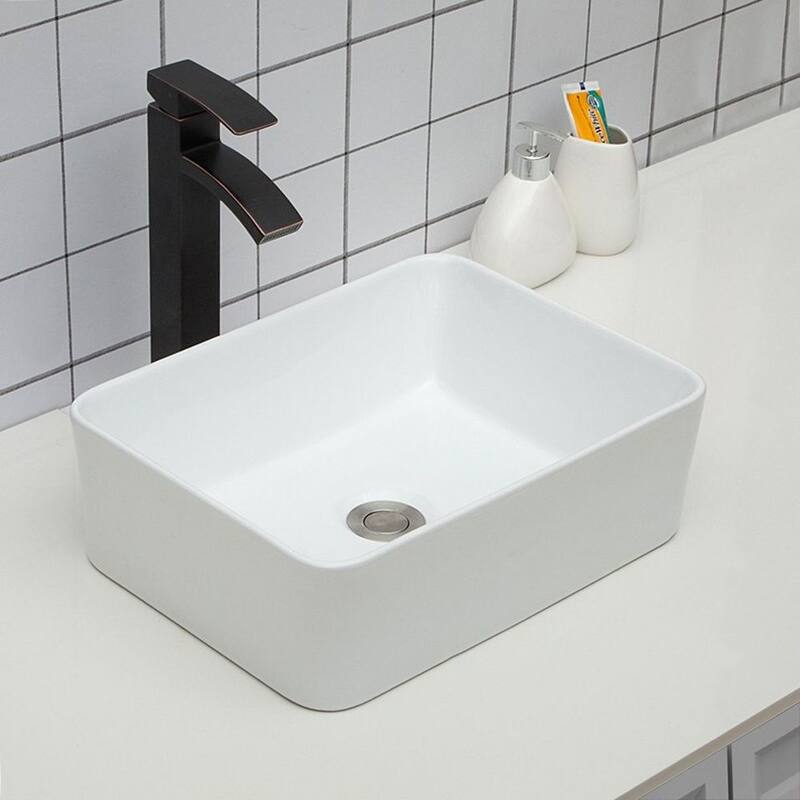 Lordear 16"x12" Rectangular Ceramic Bathroom Vessel Sink Basin - White/Matte Black