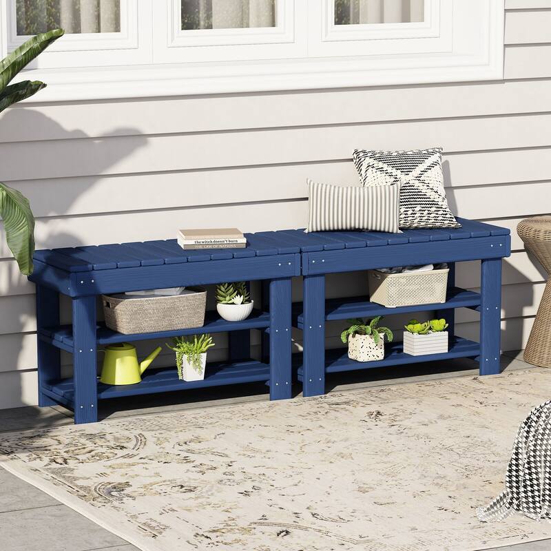 HDPE Outdoor Storage Bench Entryway Shoe Rack Patio Bench