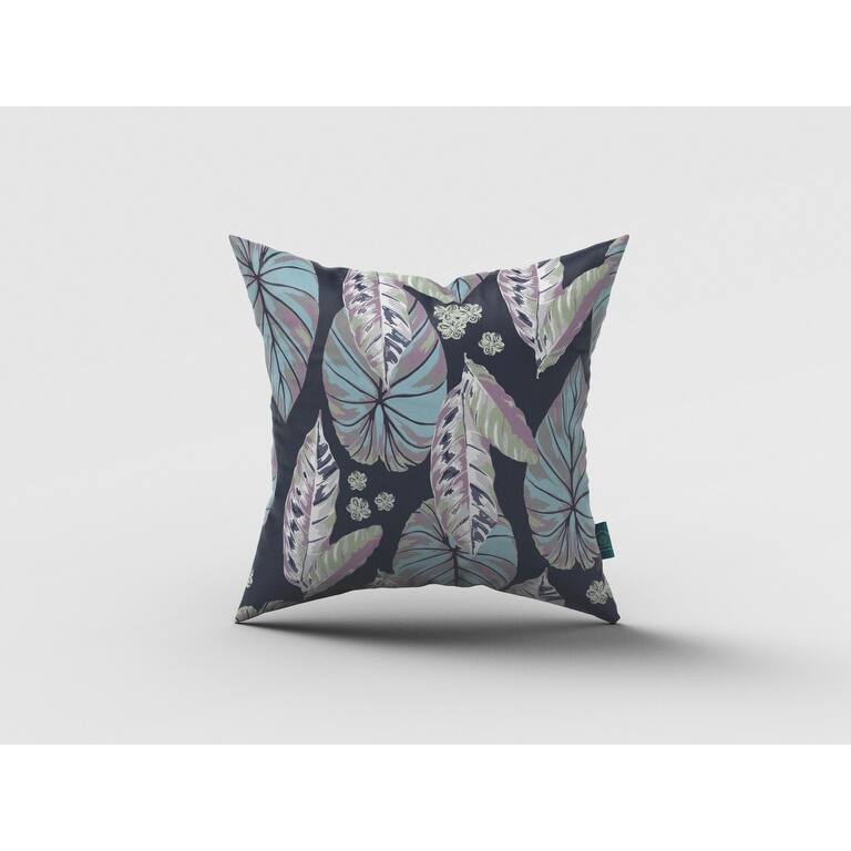 16" Blue Purple Tropical Leaf Suede Throw Pillow