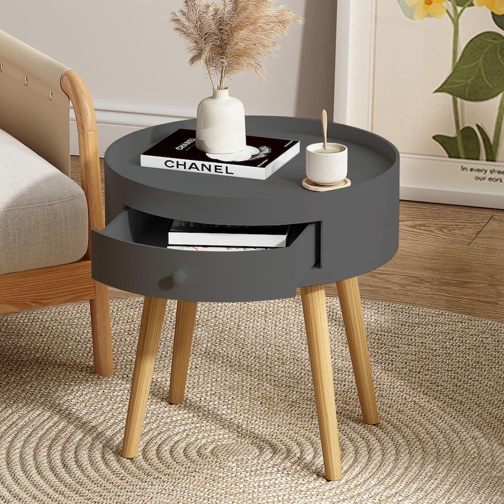 15" Round Storage Drawer Bedside Table