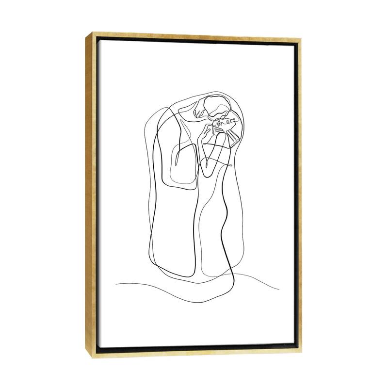 iCanvas "Gustav Klimt - The Kiss With One Line" by Dane Khy Framed Canvas Print - Gold - 48x32