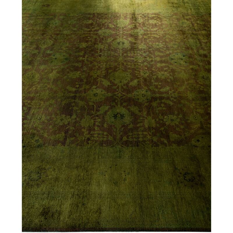 Overdyed One-of-a-Kind Hand-Knotted Area Rug - Green - 9' 0" x 12' 1"