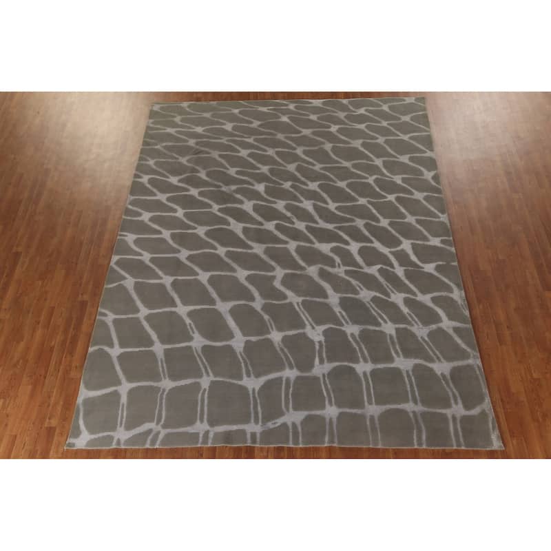 All-Over Modern Indian Area Rug Handmade Wool Carpet - 9'1"x 11'7"