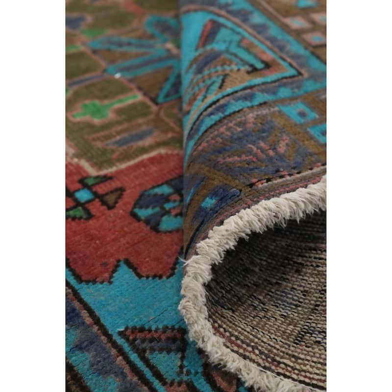 Hand Knotted Oriental 100% Wool Carpet Traditional Geometric Pink Hamedan Runner Rug - 9' 8'' X 3' 1''