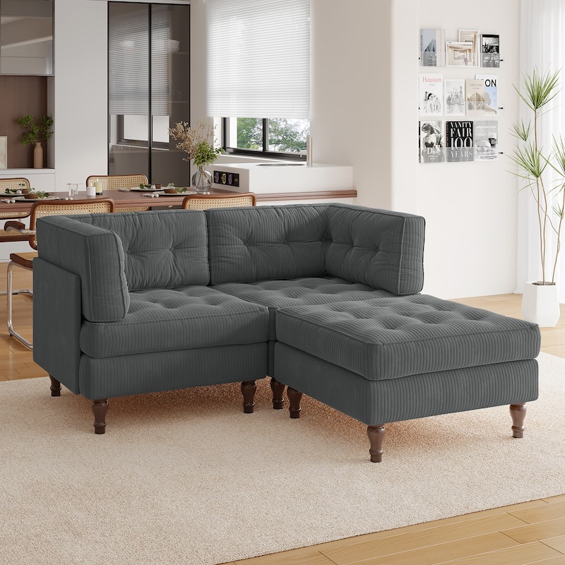 Madison Oversized Upholstered Corduroy Modular Sectional Sofa - Grey-3 Piece Type2