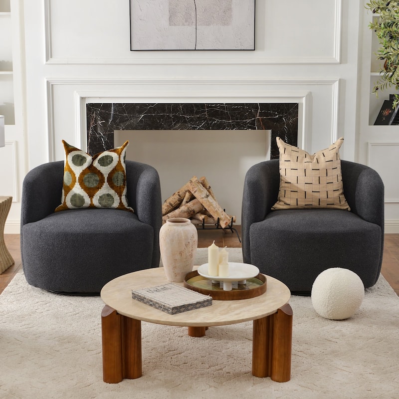 KINWELL 34" Wide Boucle Upholstered Sherpa Swivel Armchair (Set of 2)