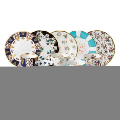 Royal Albert 100 Years 1900-1940 10-Pc Set (Mug & Plate 8"-Regency Blue, Duchess, Spring Meadow, Mint Deco & English Chintz)