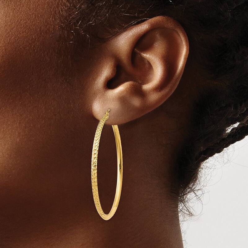 Curata 14k Yellow Gold Knife Edge Sparkle Cut Hoop Earrings - 45mm long 2.5mm Thick Jewelry Gifts for