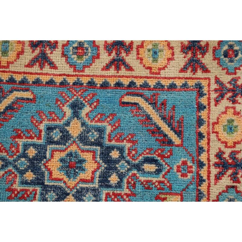 Hand Knotted Oriental 100% Wool Carpet Traditional Geometric Navy Blue & Blues Kazak Area Rug - 3' 0'' X 2' 0''