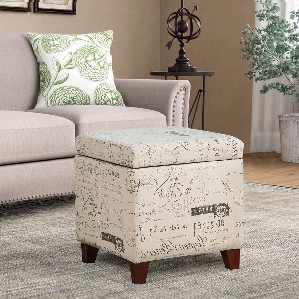 Adeco Storage Ottoman Fabric Bench, Rectangular Linen Foot Rest Stool