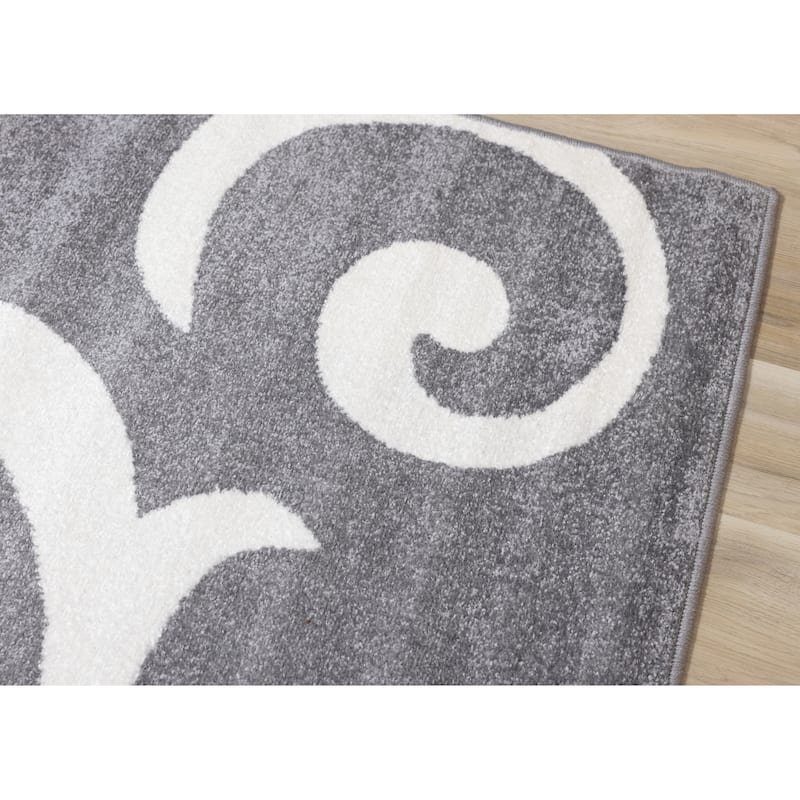 Covington Collection - Grey/Cream Damask Swirl Rug
