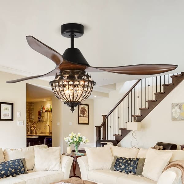 52-inch Industrial 3-Blade Crystal Ceiling Fan with Remote - On Sale - Bed  Bath u0026 Beyond - 34507350