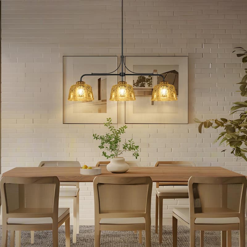 Modern Glam 3-Light Black Linear Dome Island Chandelier with Mercury Glass - 40.9"W x 9.6"D x 20.5" - 80.5"H