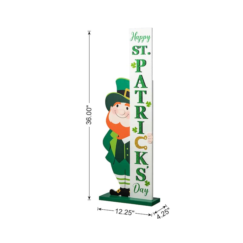 Glitzhome 36"H Wood Shamrock Leprechaun HAPPY ST.PATRICK'S DAY Sign Porch Decor