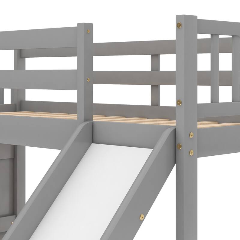 Twin Over Twin Bunk Bed with Slide and Stairway, Space-Saving Design