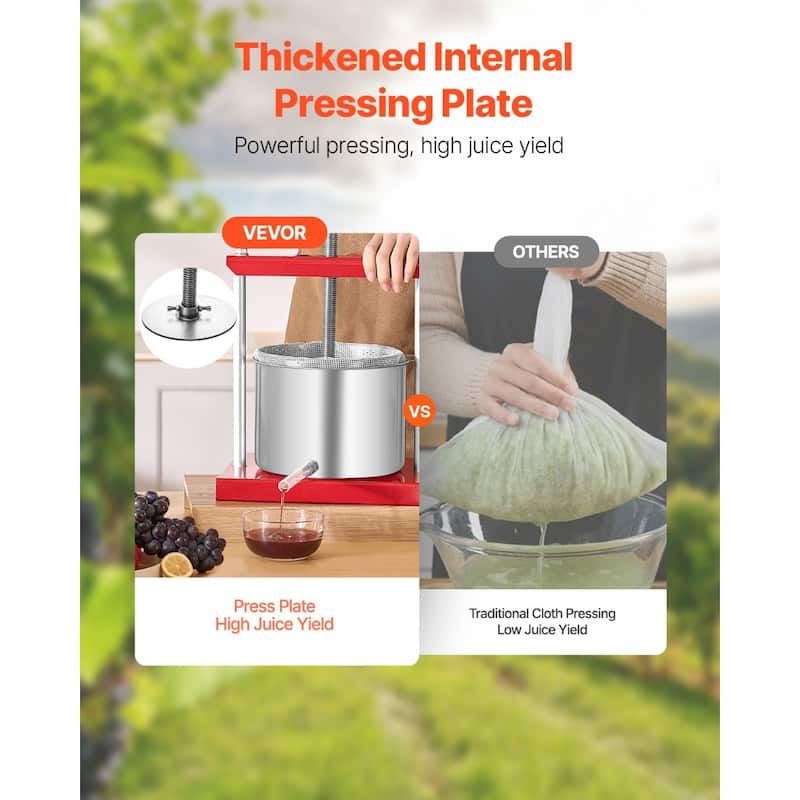1.6 Gal Manual Fruit Press with Stainless Steel Plate Juicer for Wine Puree or Olive Oil - 300x242x435 mm