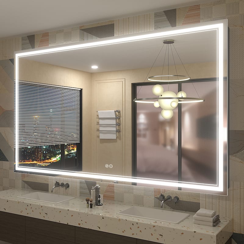 KIOTEE Frameless Front lit LED Lighted Anti-Fog Tempered Glass Bathroom Vanity Mirror with ETL and 3-Year Warranty - 72x40
