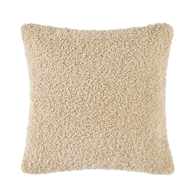 HiEnd Accents Teddy Textured Boucle Decorative Pillow with Down Insert, 18" x 18" - Cream