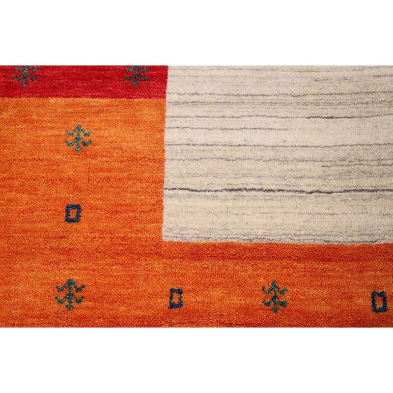 Modern Gabbeh Oriental Area Rug Hand-Knotted Beige Wool Carpet - 8'5" x 9'9"