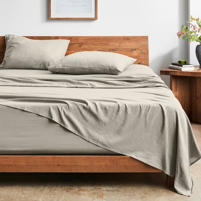 Bare Home Washed Microfiber Deep Pocket Sheet Set - King - Fog