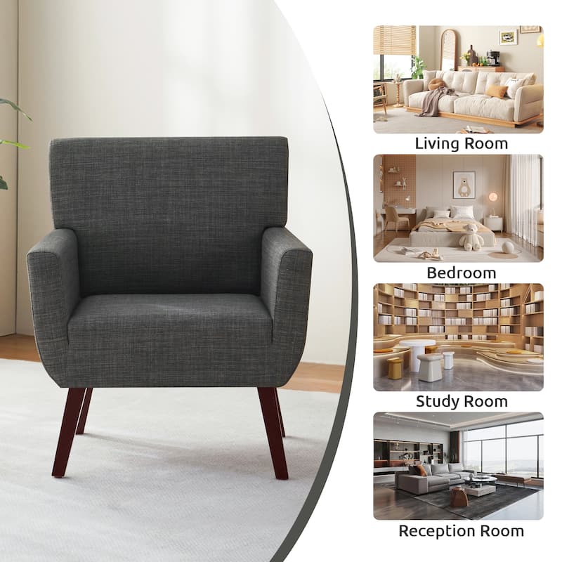 Modern Upholstered Armchair with Linen Fabric, Comfortable Accent Chair for Living Room, Bedroom or Office – Beige/blue/grey