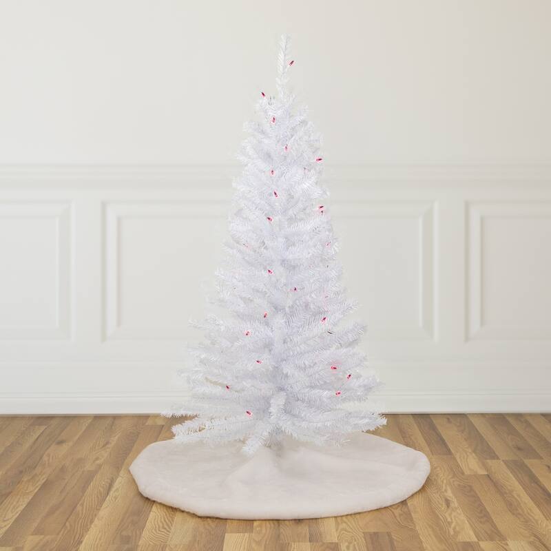 4' Woodbury White Pine Slim Artificial Christmas Tree, Pink Lights - 4 Foot