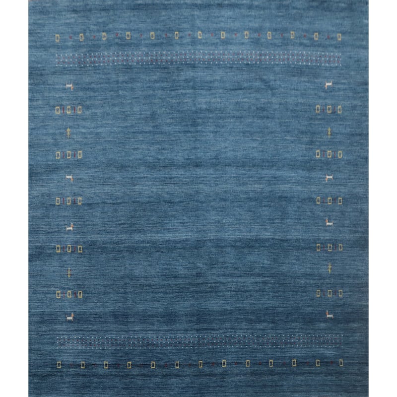 Hand Knotted Oriental 100% Wool Carpet Tribal Animal Pictorial Navy Blue & Blues Gabbeh Area Rug - 8' 0'' X 8' 0''