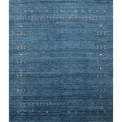 Hand Knotted Oriental 100% Wool Carpet Tribal Animal Pictorial Navy Blue & Blues Gabbeh Area Rug - 8' 0'' X 8' 0''