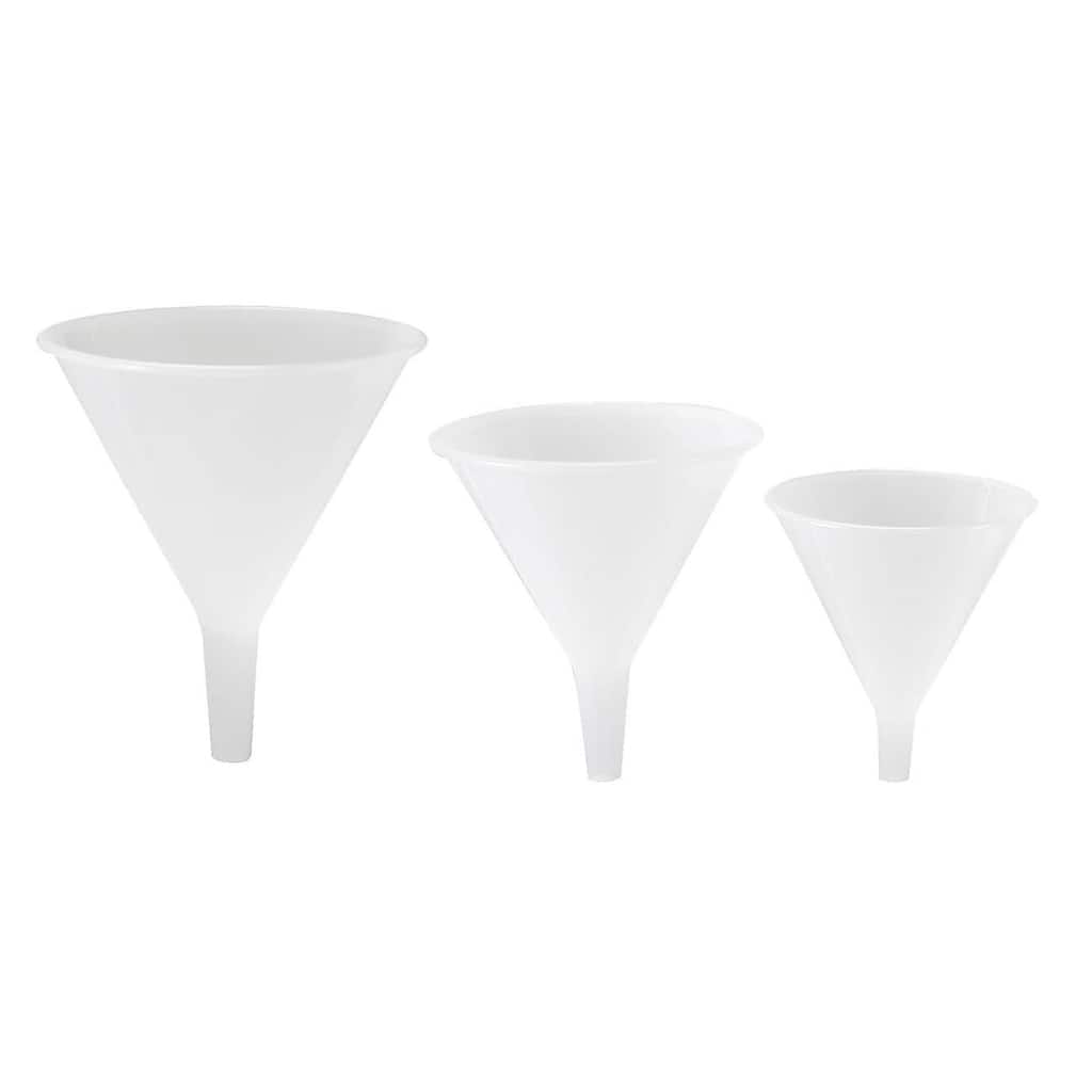 Hutzler Plastic Funnel 3-Piece Set, Includes 4oz, 8oz, and 16 oz Funnels, Perfect for Various Uses Around the Kitchen