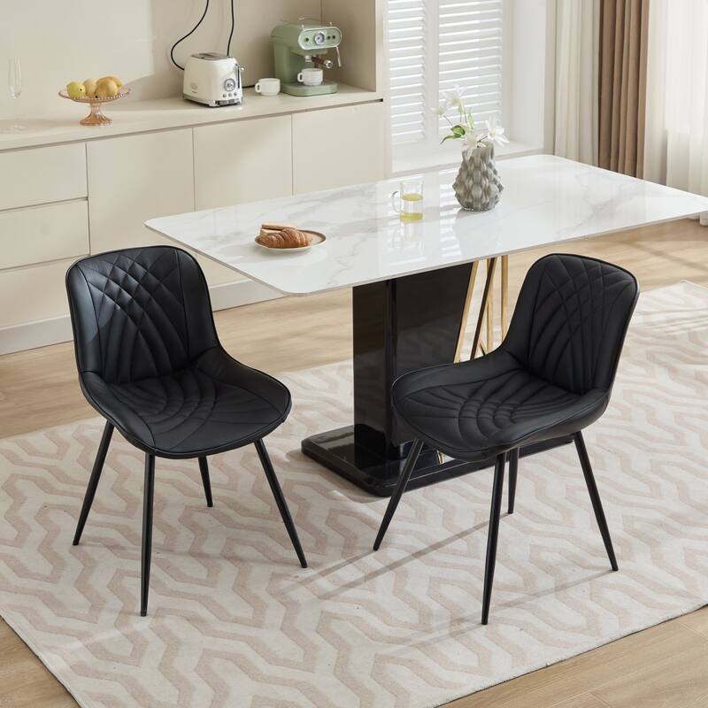 Dining Chairs Set of 2, Armless Upholstered PU Leather Dinner Chairs, Kitchen Chair with Curved Back and Metal Legs