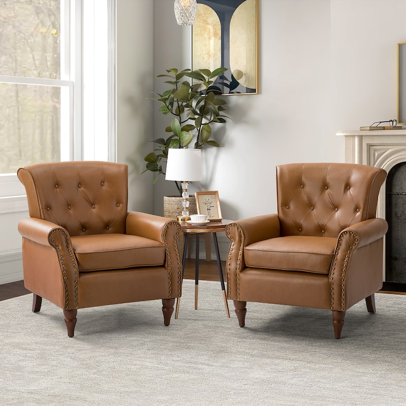 Mycenae Upholstered Accent Armchair with Nailhead Trim Set of 2