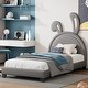 preview thumbnail 3 of 25, Twin Upholstered Leather Platform Bed with Rabbit Ornament