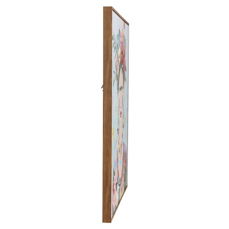 Boho Frida - Acrylic Hand Painted Lady Portrait Wall Art - Natural Wood Frame