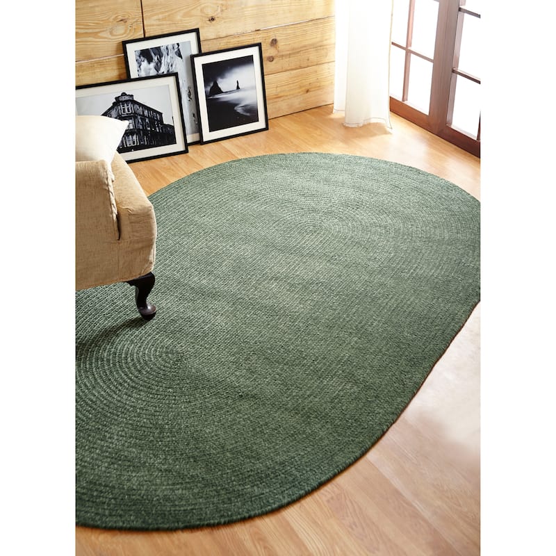 Better Trends Chenille Tweed & Solid Braid 100% Polyester Stain Resistant, Double Sided Reversible Indoor Area Rug - 42" x 66" Oval - Diluth Green