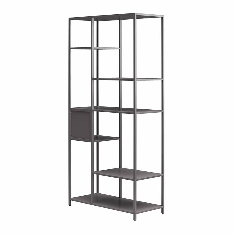 Roomfitters Mission District Metal Bookcase Room Divider with 6 Variating Shelves, Modern Gray