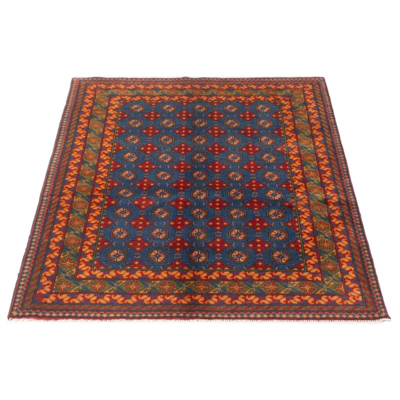 ECARPETGALLERY Hand-knotted Afghan Dark Blue Wool Rug - 4'10 x 6'6