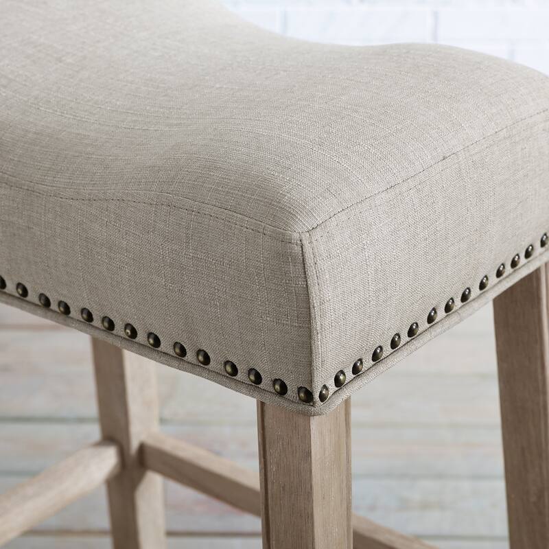 Upholstered Backless Saddle Seat Bar Stools 29" Height Set Of 2 - Tan