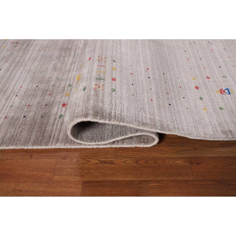 Striped Gabbeh Oriental Square Area Rug Handmade Silk Carpet - 7'11" x 7'9"