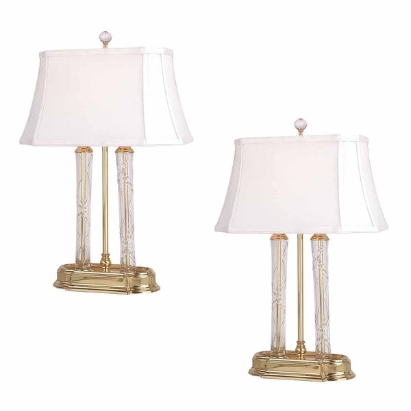Renovator's Supply 2 White 21 Inch Solid Brass Crystal Table Lamp