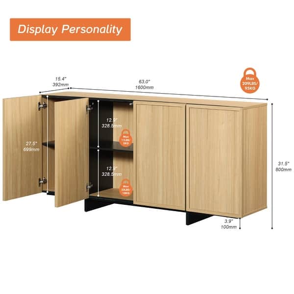 dimension image slide 0 of 4, WAMPAT Buffet Cabinets, Modern Sideboard with Large Storage Space and T-Shaped Legs for Dinning Room, Kitchen