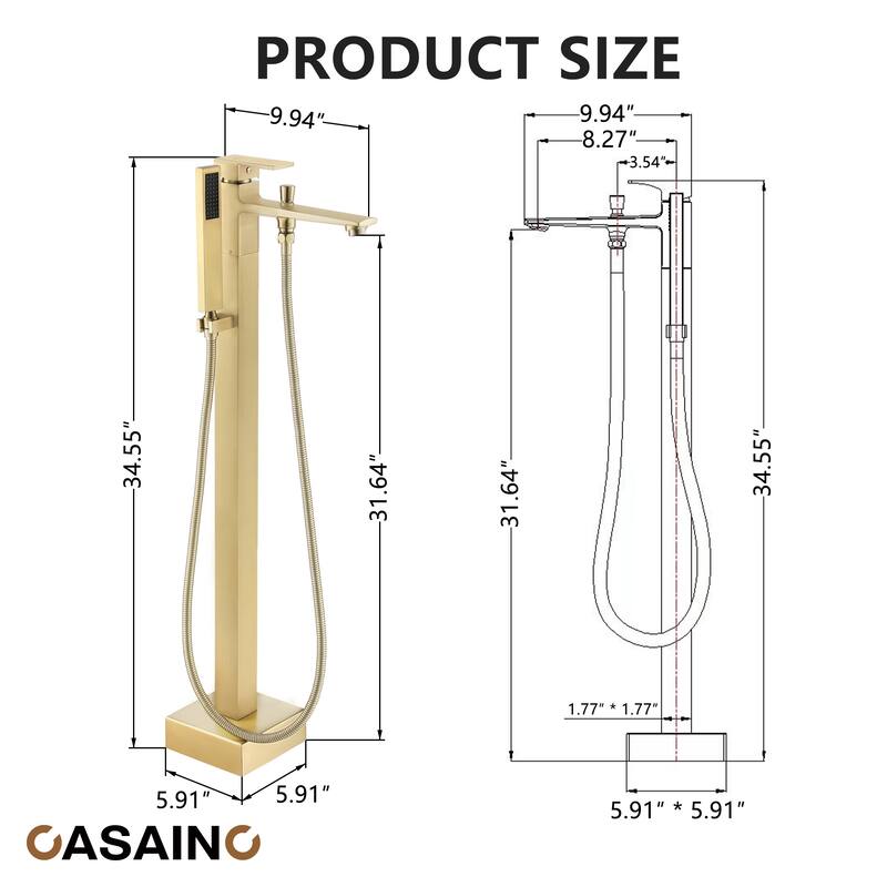 CASAINC Single-Handle Freestanding Floor-Mount Roman Tub Faucet Bathtub Filler with Hand Shower