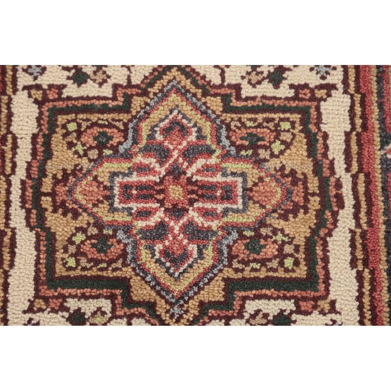 Geometric Heriz-Serapi Accent Rug Handmade Beige Wool Carpet - 2'0"x 4'0"