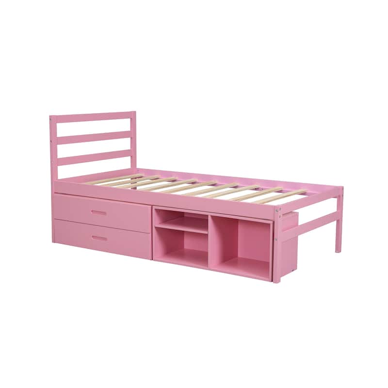 Wood Bed with Removable Storage Shelves