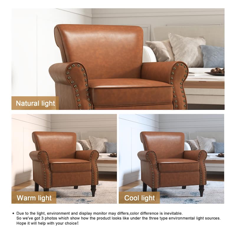 Modern Upholstered Armchair Nailhead Trim Accent Chair