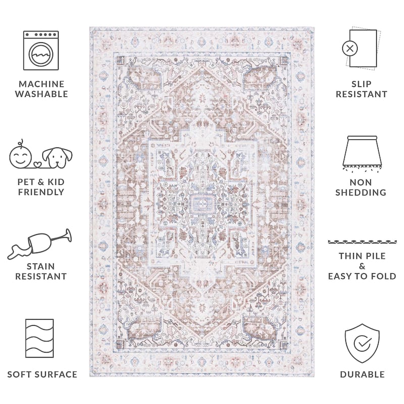 SAFAVIEH Arizona Flutur Machine Washable Slip Resistant Vintage Oriental - 10' x 14' - Taupe/Beige - Rectangle