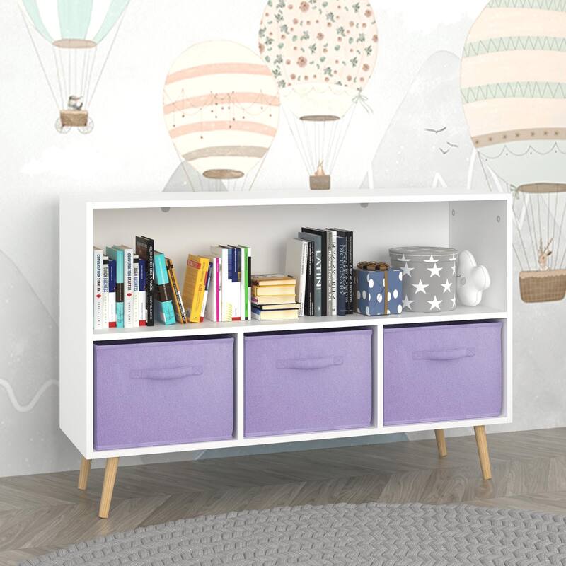 Kids bookcase with Collapsible Fabric Drawers, Children's Book Display, Toy Storage Cabinet Organizer