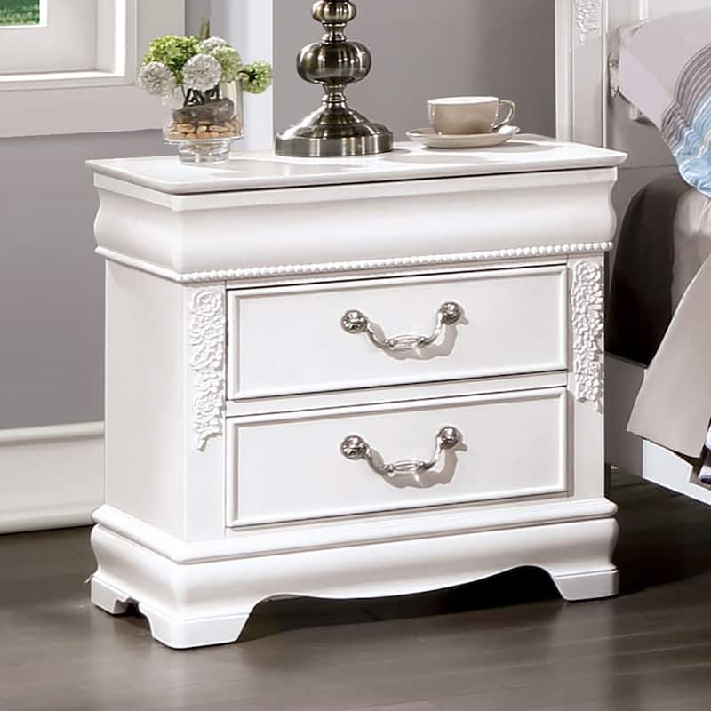 Classic 1pc Nightstand Bedroom Furniture Solid wood Nickel Hanging Pulls 2-Drawers Bedside Table