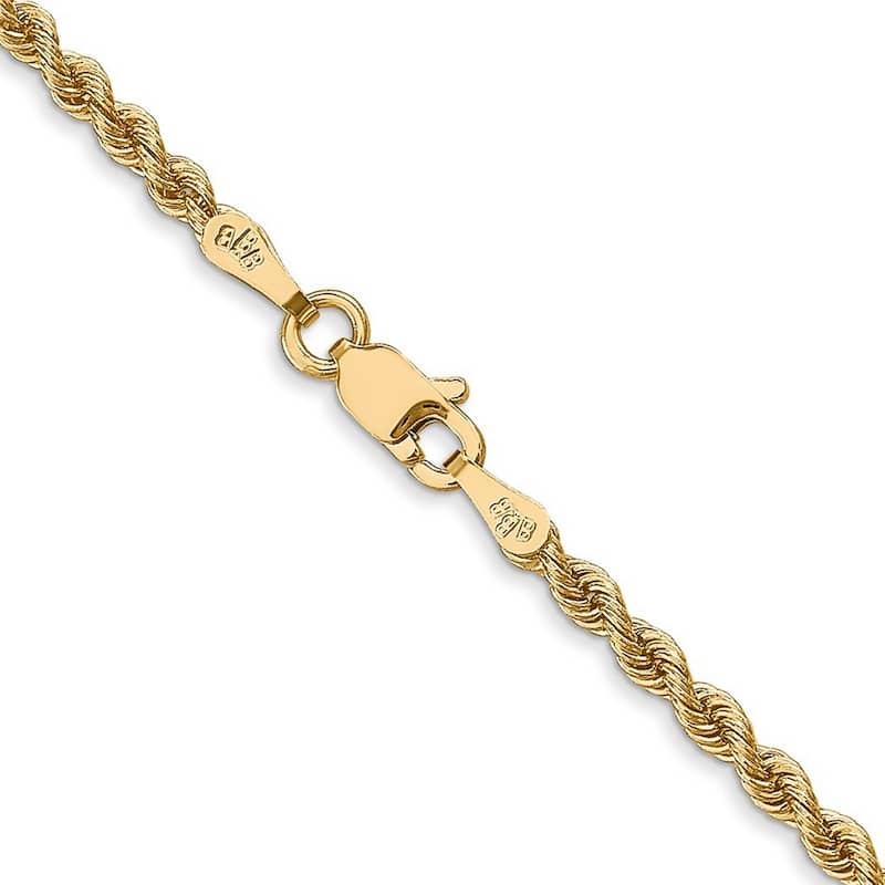 Curata 14k Yellow Gold Solid 2.5mm Handmade Regular Rope Chain Bracelet Lobster Claw